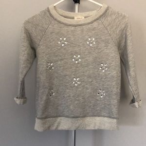 Monteau Girl Rhinestone and Pearl Flower Sweatshirt in Grey Size Medium 10/12